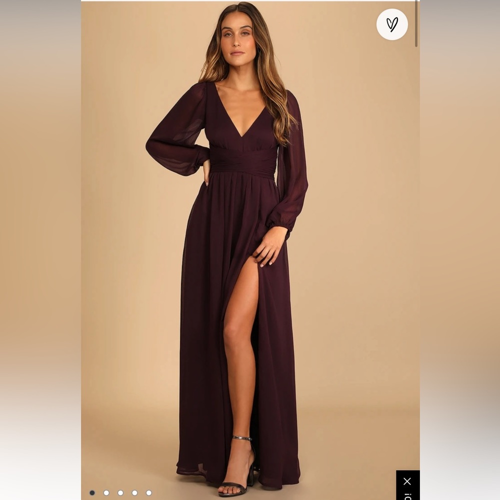Lulu’s Enchant My Love Dark Purple V-Neck Long Sleeve Maxi Dress